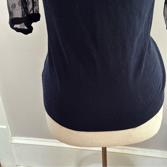 Anthropologie Knitted and Knotted polka dot mesh sweater Navey - Picture 5 of 16